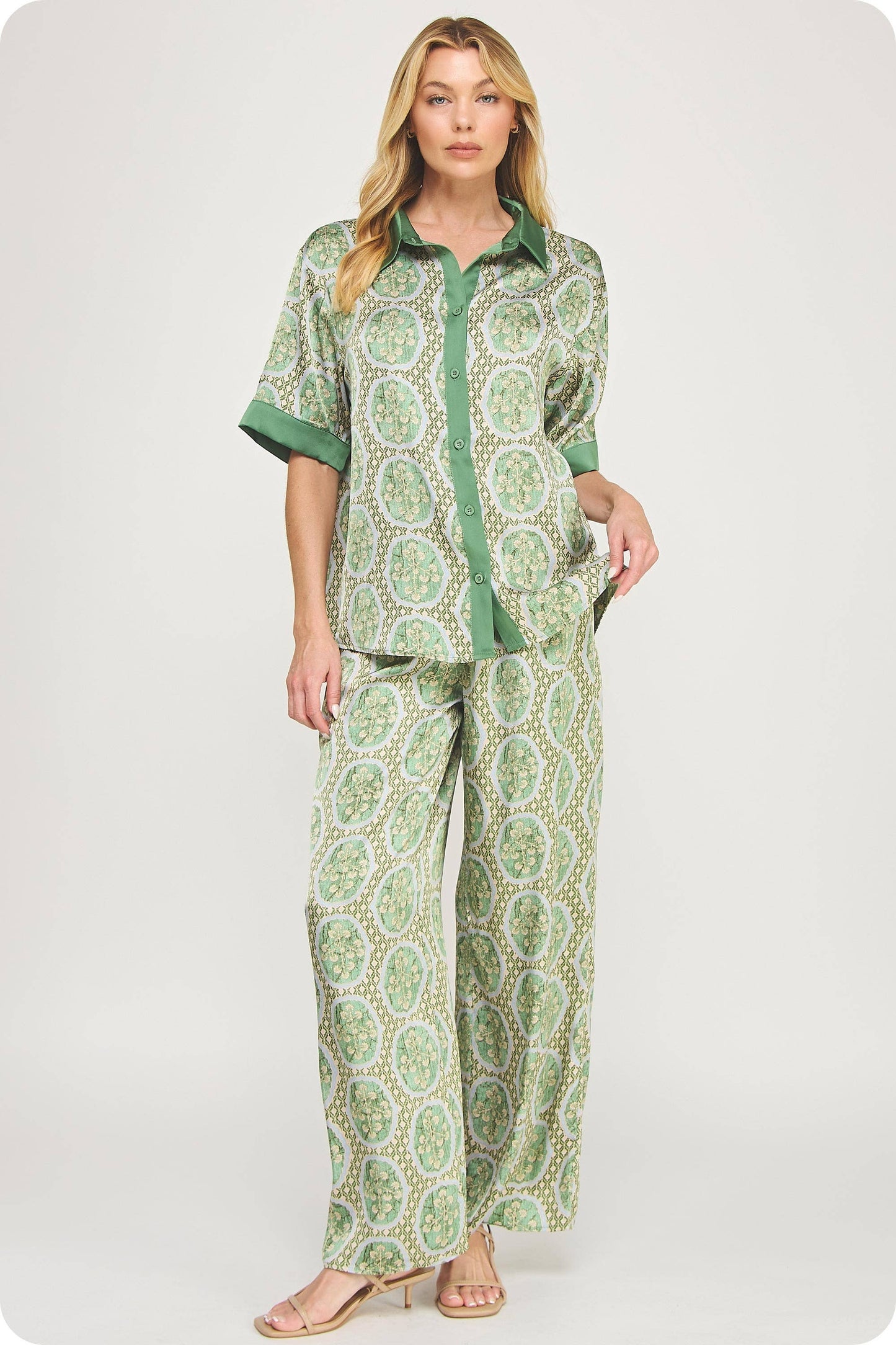 Venetian Satin Blouse - Green