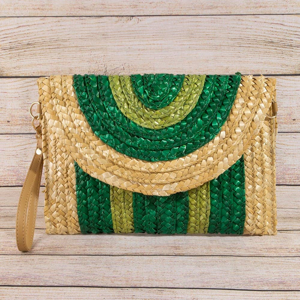 Three Tone Straw Clutch Bag - 4 Colors