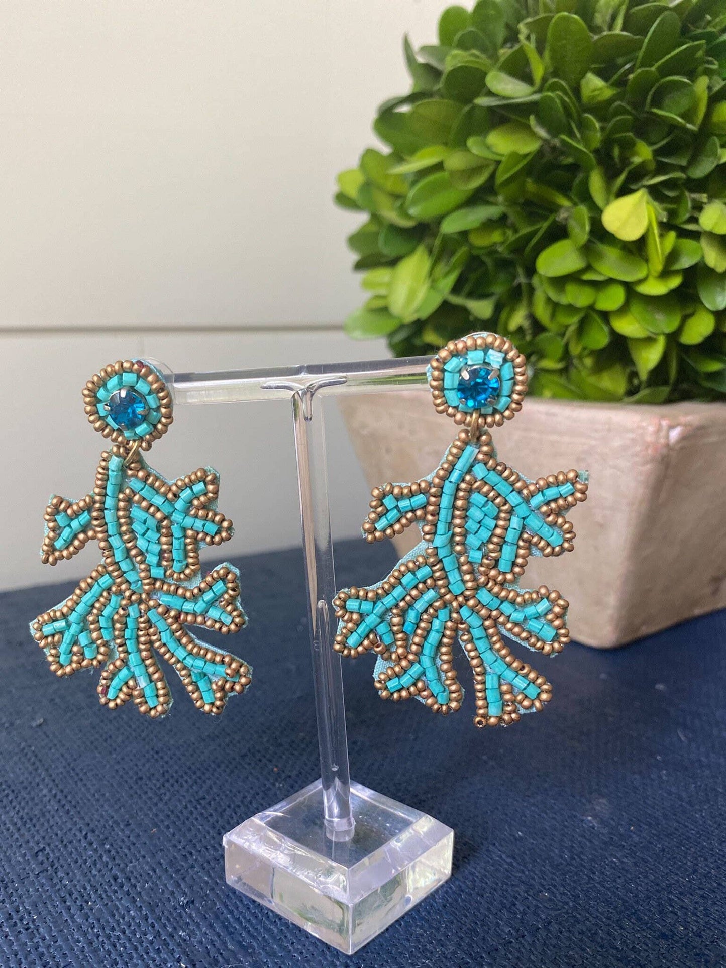 Turquoise Coral Beaded Statement Earrings