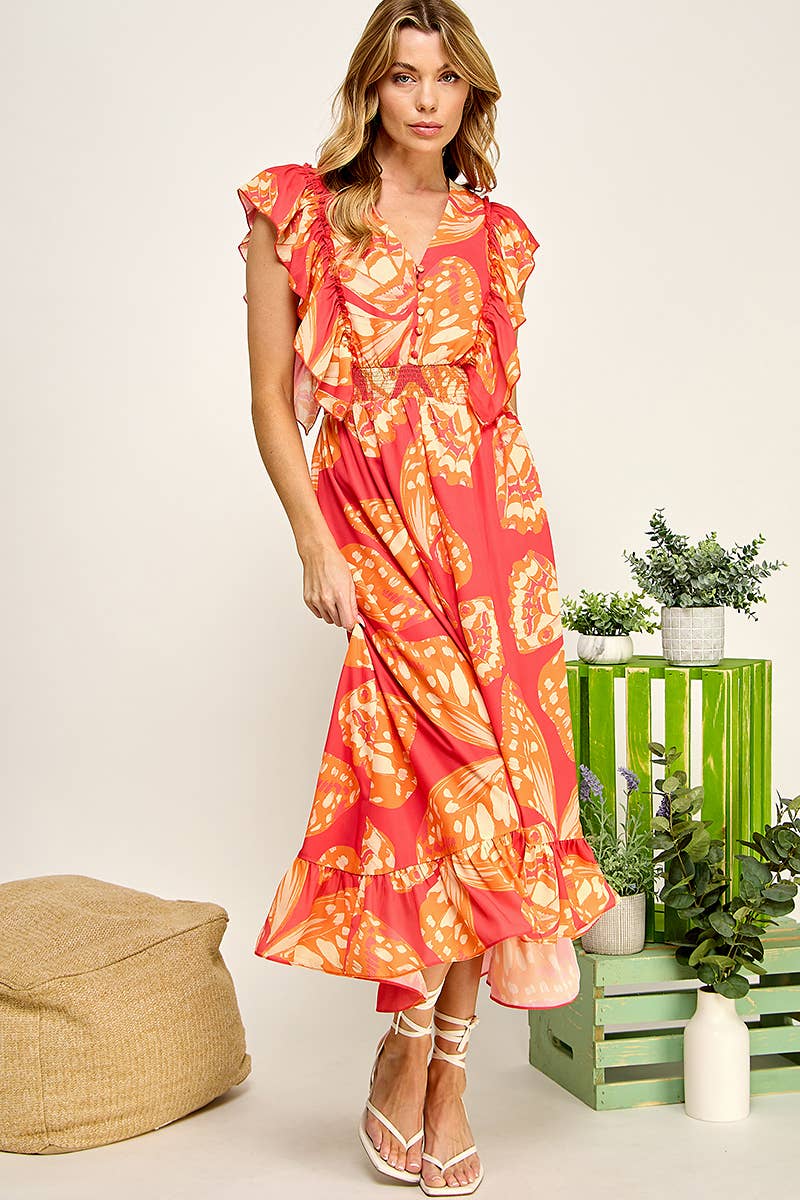 Papillon Ruffle Midi Dress