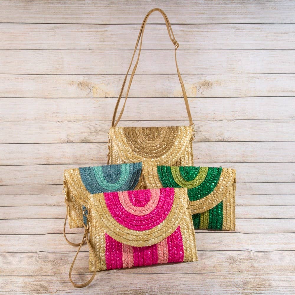Three Tone Straw Clutch Bag - 4 Colors
