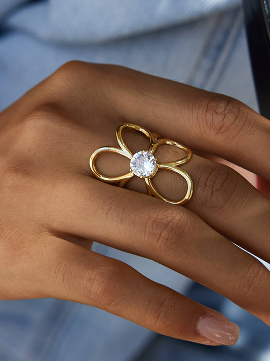 Cael 18K Gold Non-Tarnish CZ Flower Statement Ring