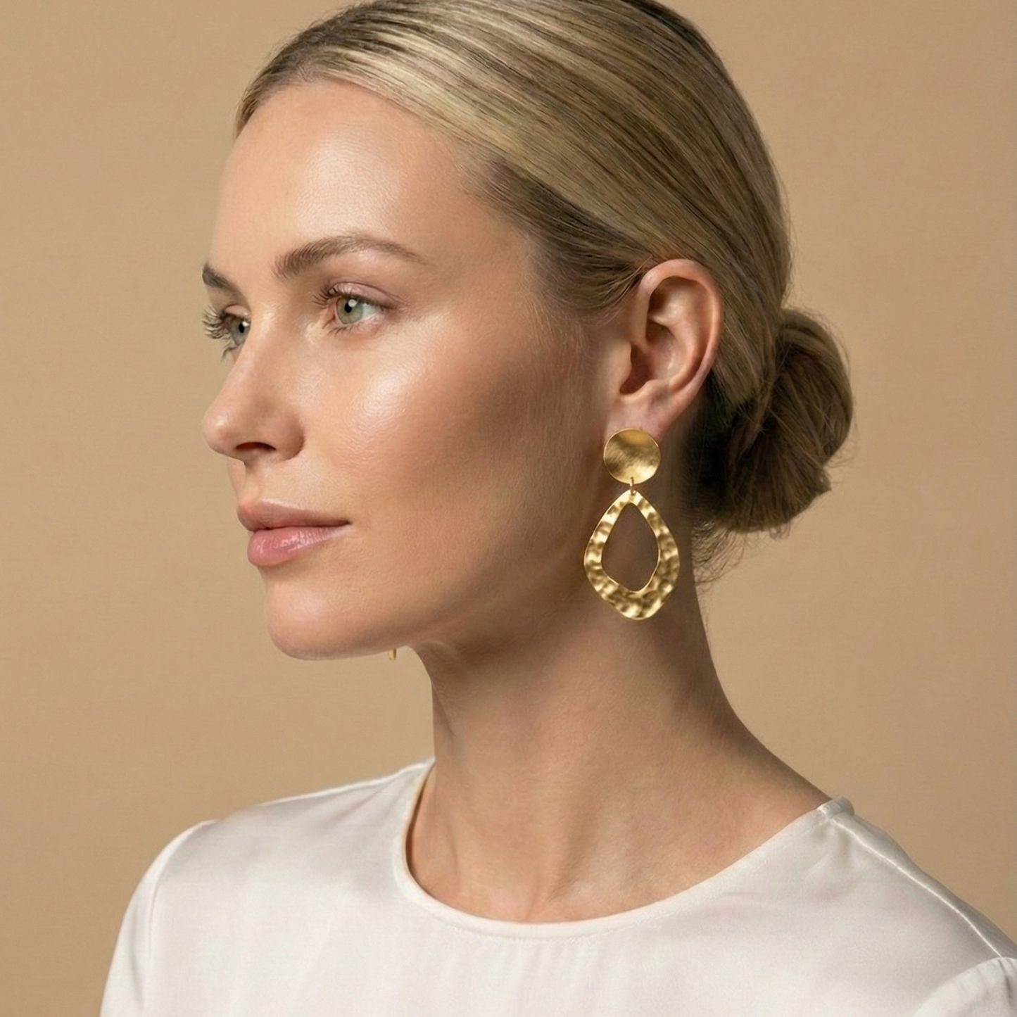 Gold Sculpted Hoop Statement Earrings