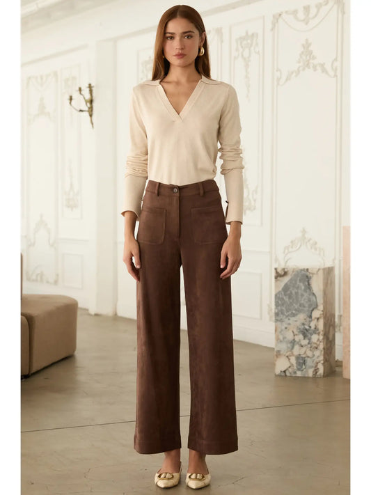 Faux Suede Wide Legged Pant