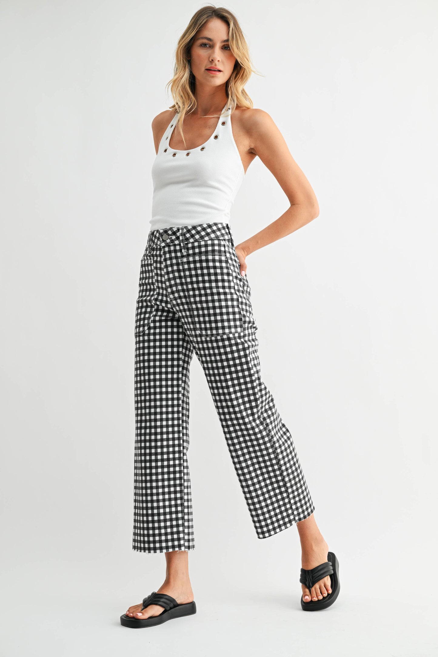 Black Gingham Utility Denim