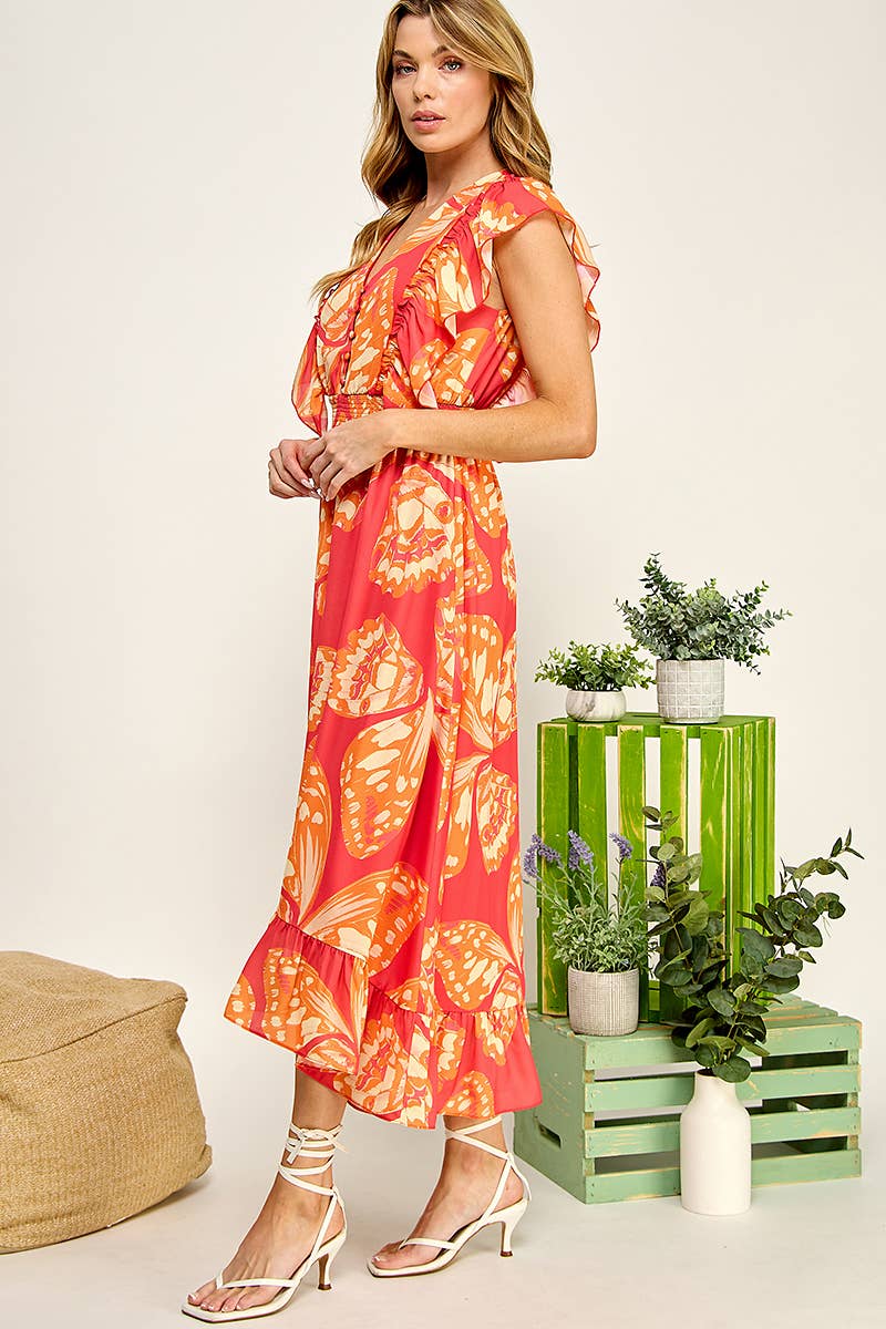 Papillon Ruffle Midi Dress