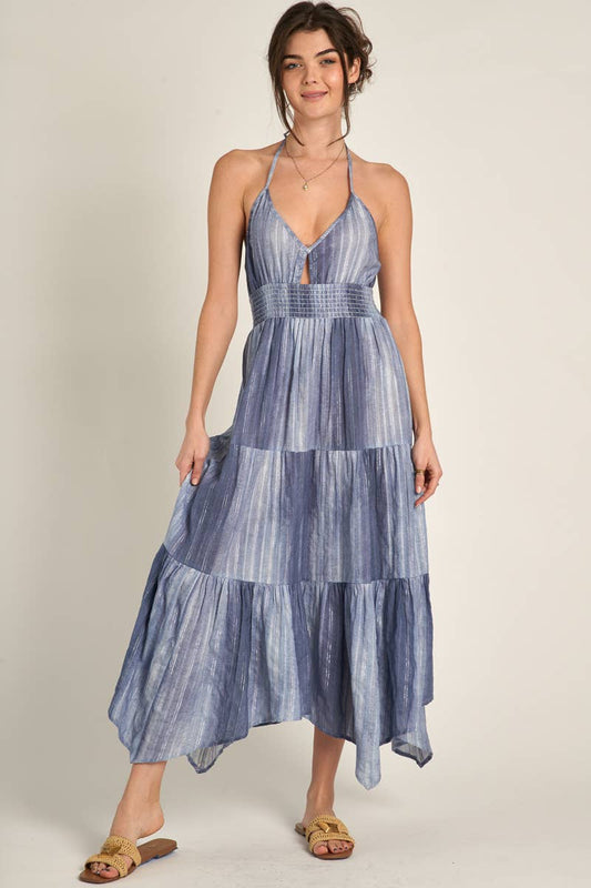 Bella Halter Neck Tiered Maxi Dress