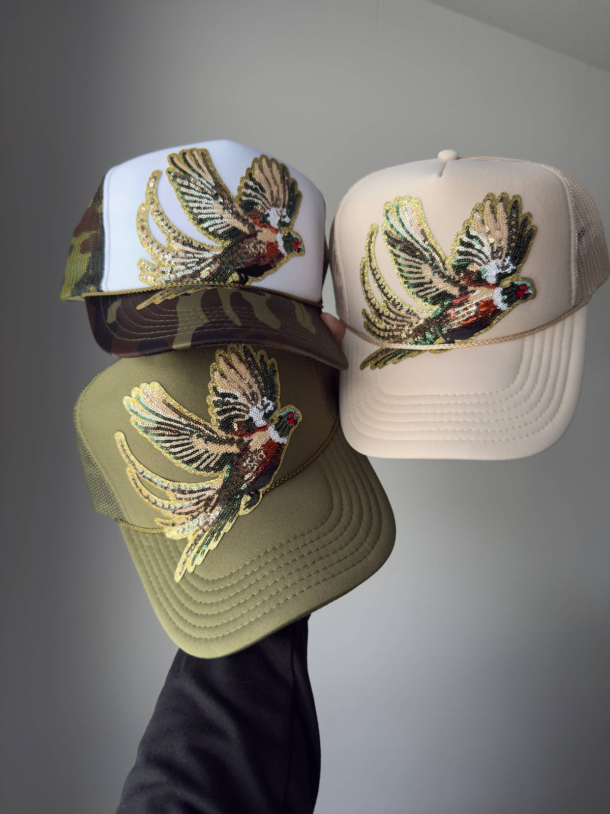 Fly Girl Sequin Pheasant Trucker - 3 Colors