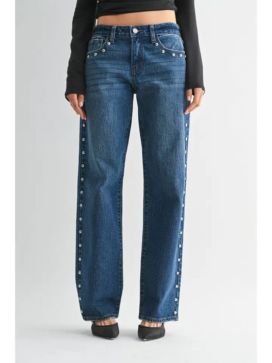 Studded Low Rise Baggy Jean