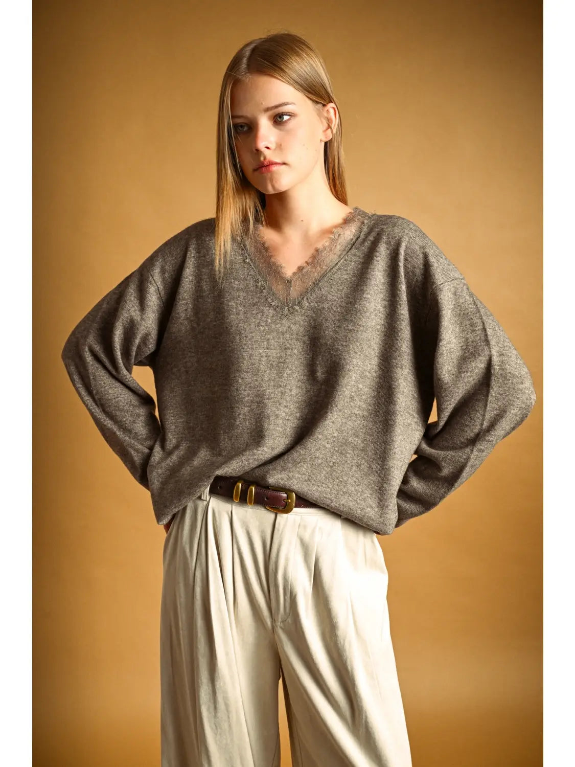 Laced Neckline Sweater - 2 Colors
