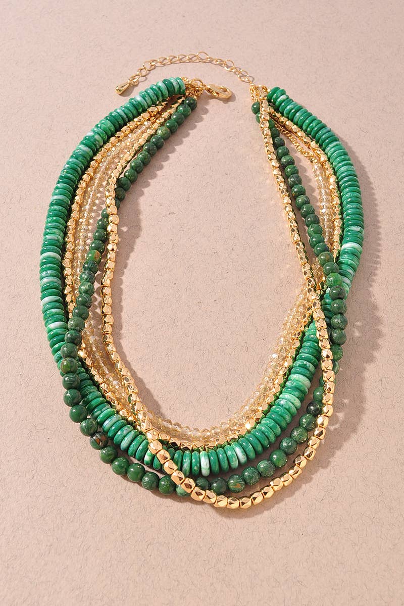 Green Bead Layered Necklace
