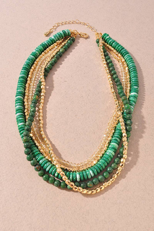 Green Bead Layered Necklace