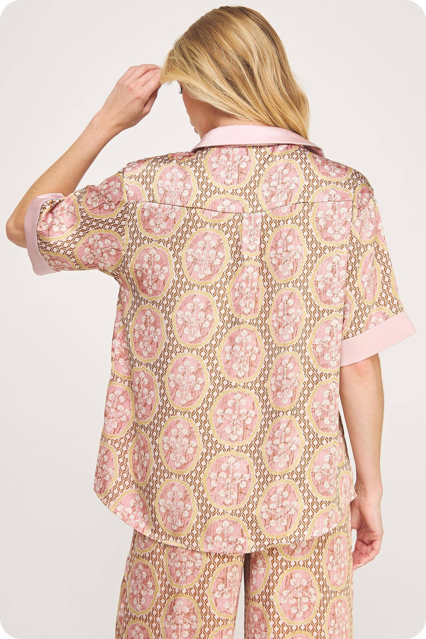 Venetian Satin Button Front Top