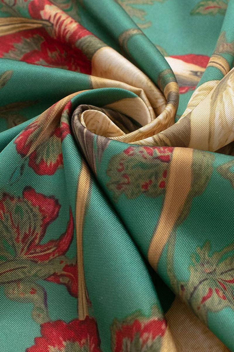 Fringed Crane Print SquarE sCARF