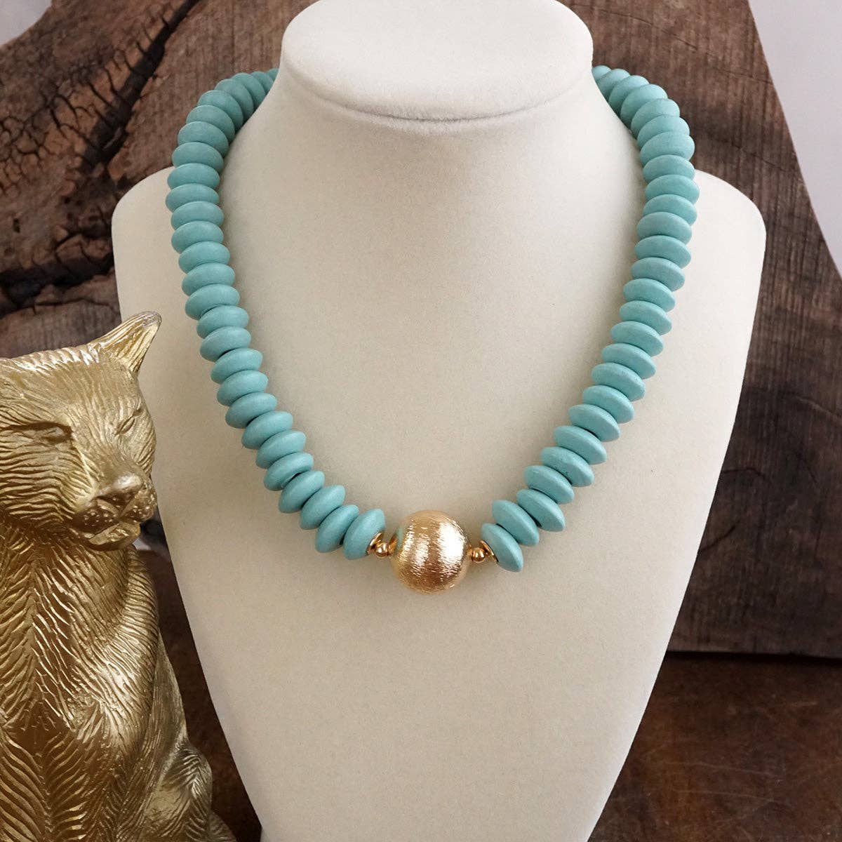 Wood Saucer Beads Short Statement Necklace- Multiple Colors