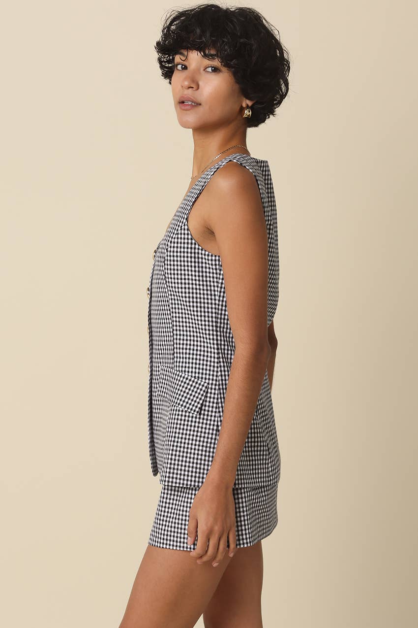 Sonia Gingham Button-Front Romper