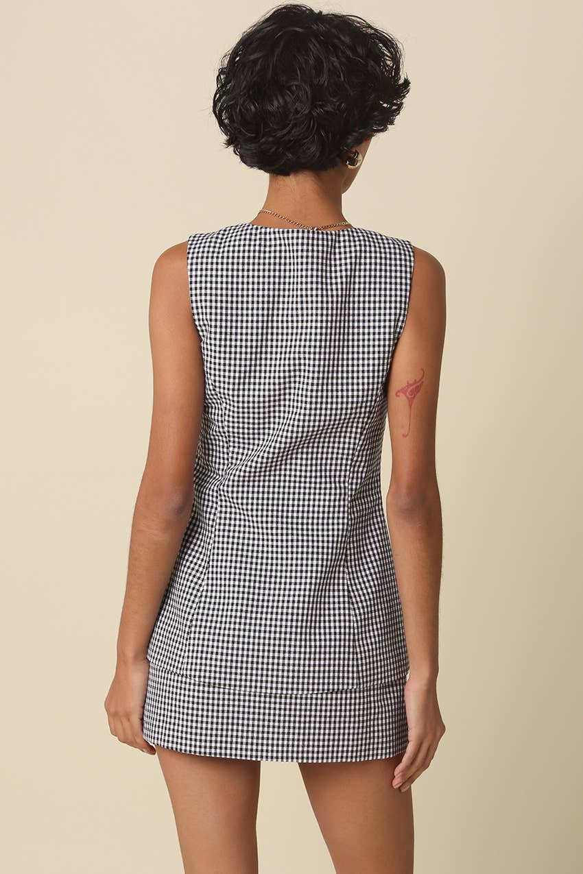 Sonia Gingham Button-Front Romper