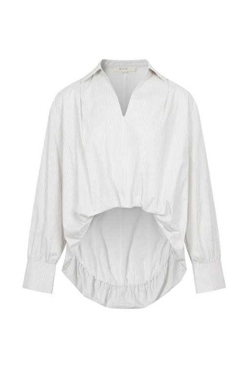 Stripe Bubble High Low Blouse
