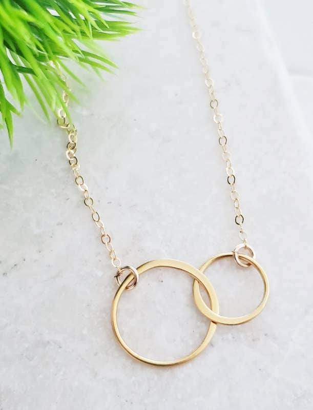 Gold Two Intertwined Circle Necklace: 16"
