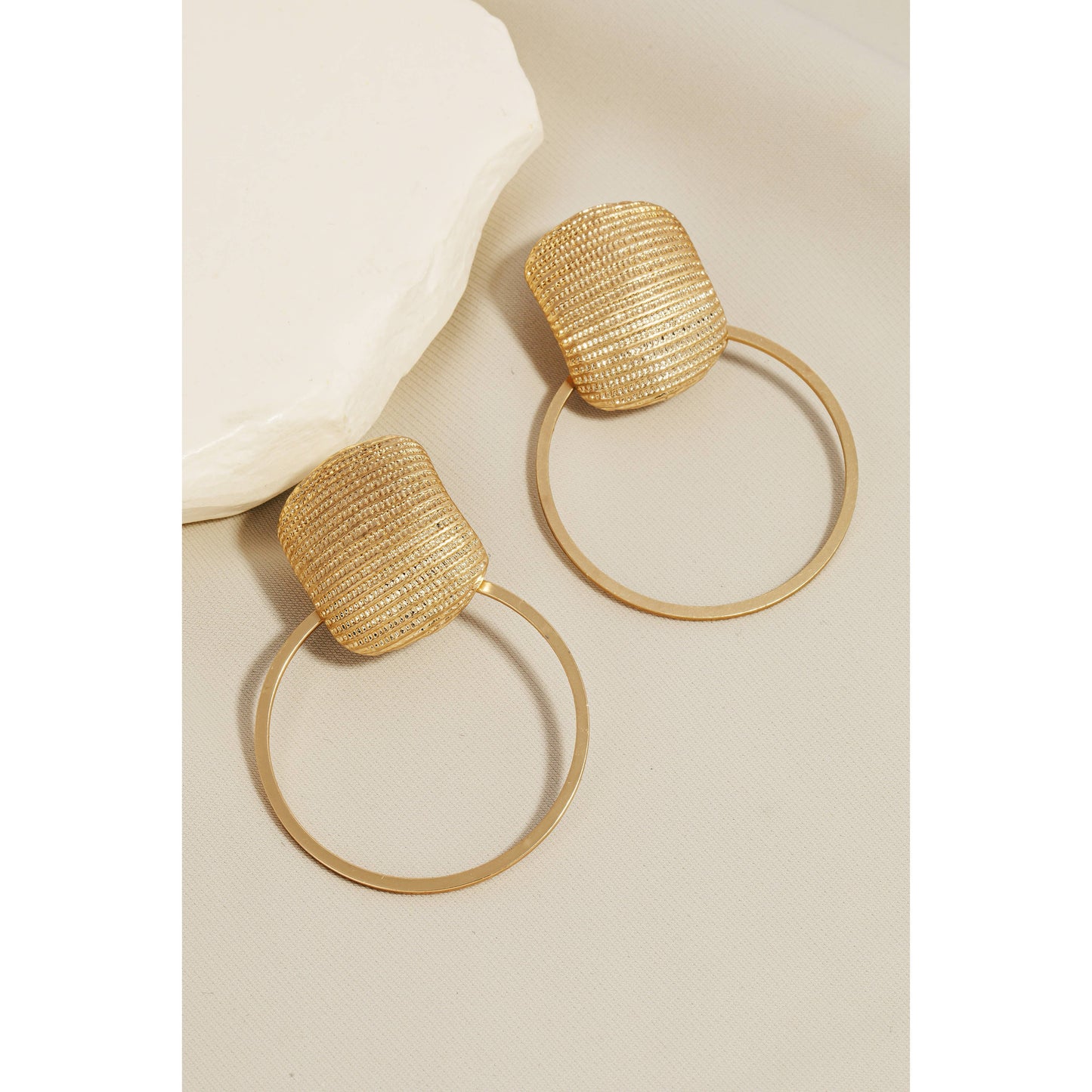 Textured Shield And Hoop Drop Earrings