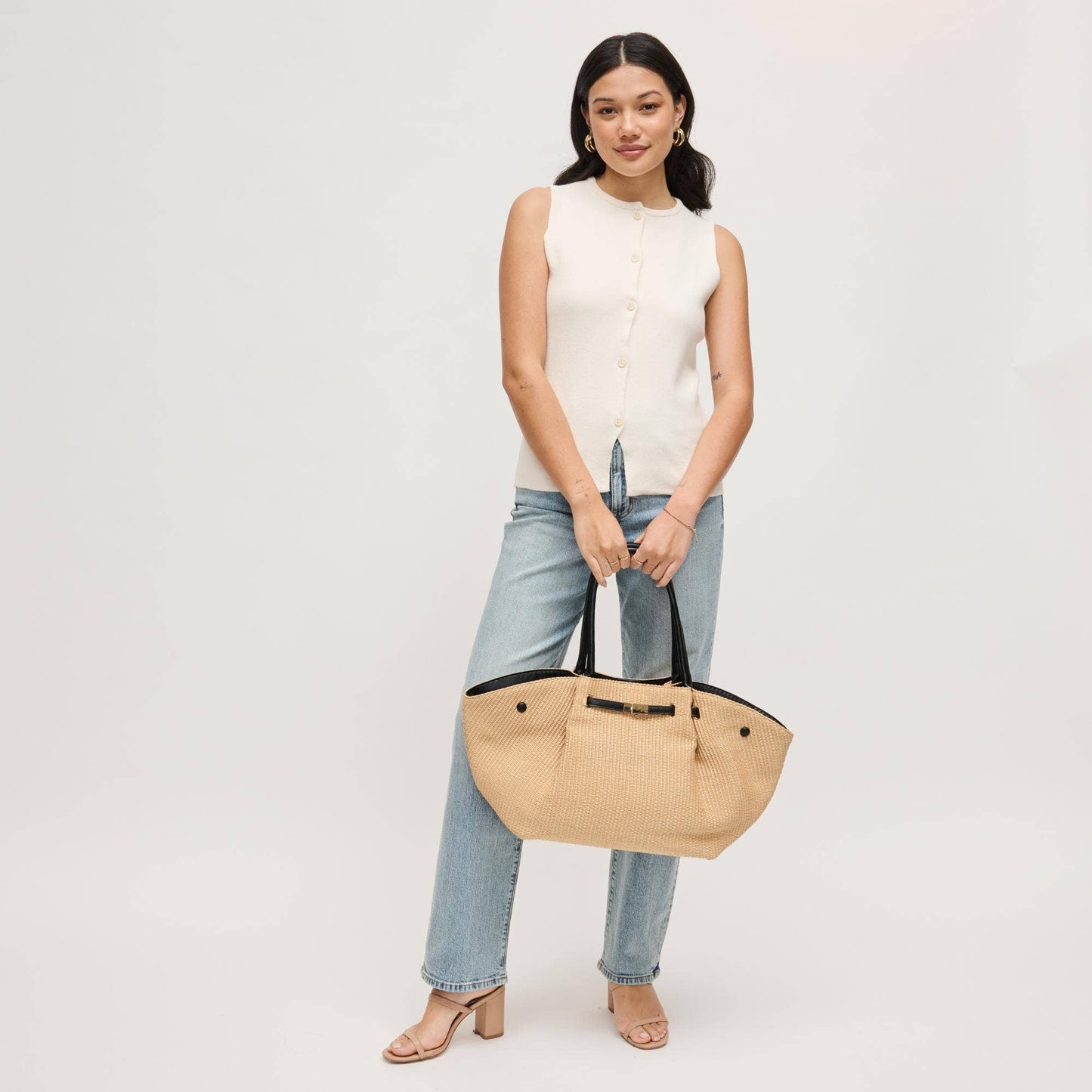 Kaia - Straw Tote: Natural Black