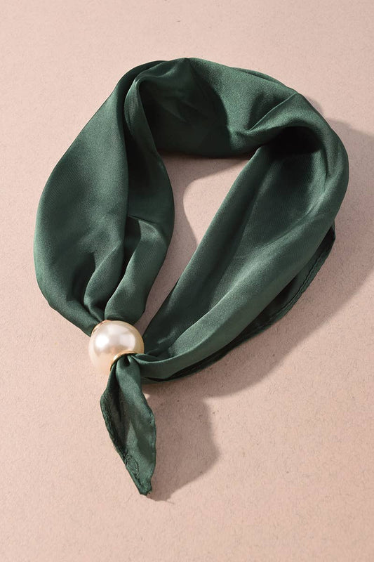 Oversized Pearl Accent Satin Necklace Scarf: Green