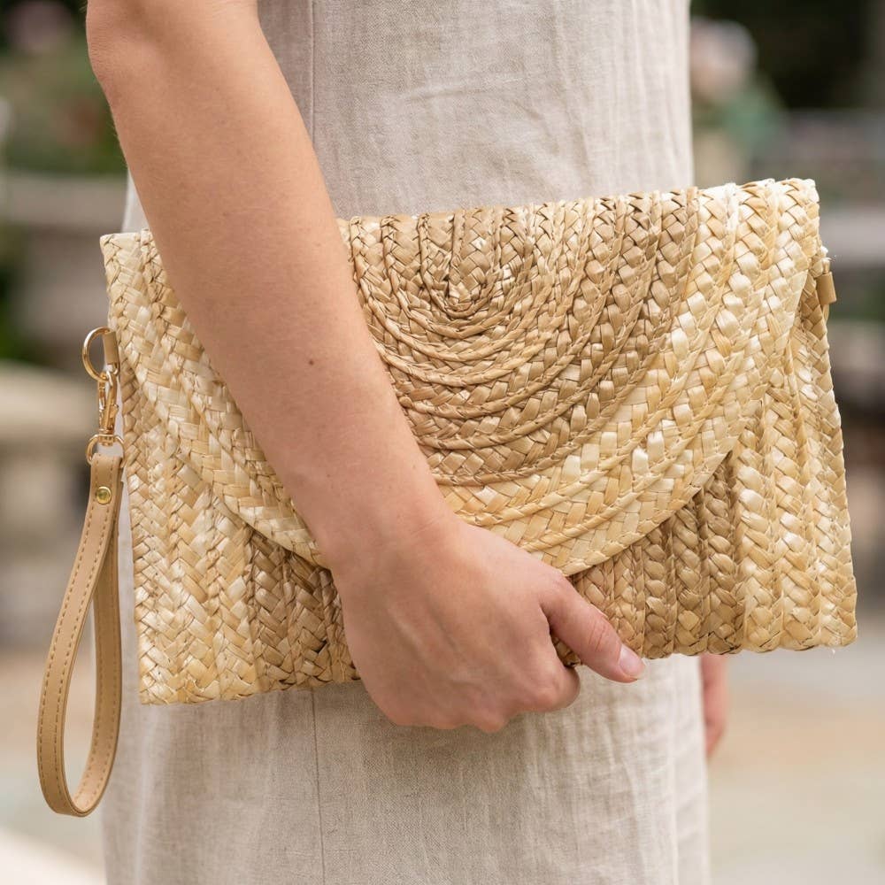 Three Tone Straw Clutch Bag - 4 Colors