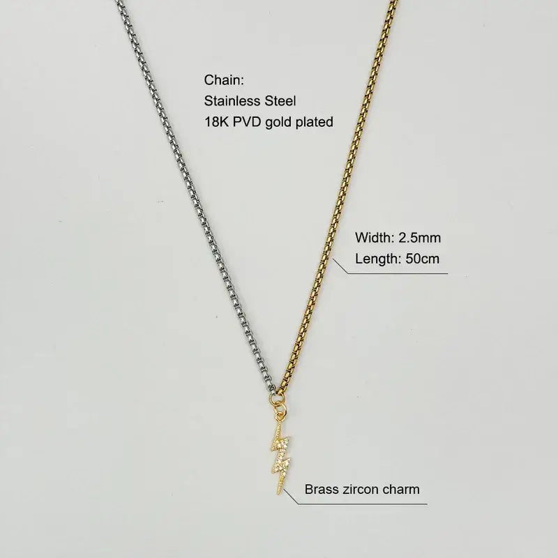 Lightning Bolt Pendant Necklace Chain - 2 Colors