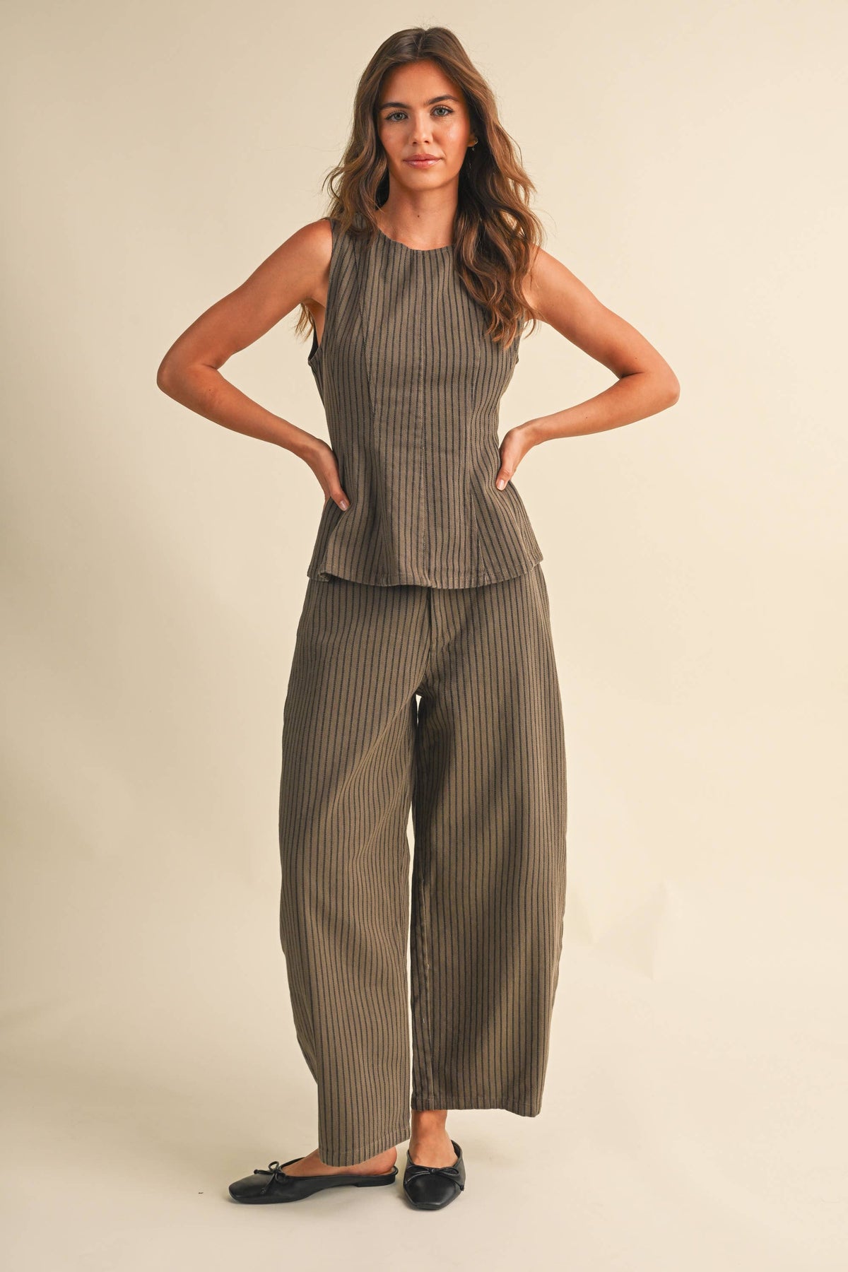 Mocha Striped Barrel Denim