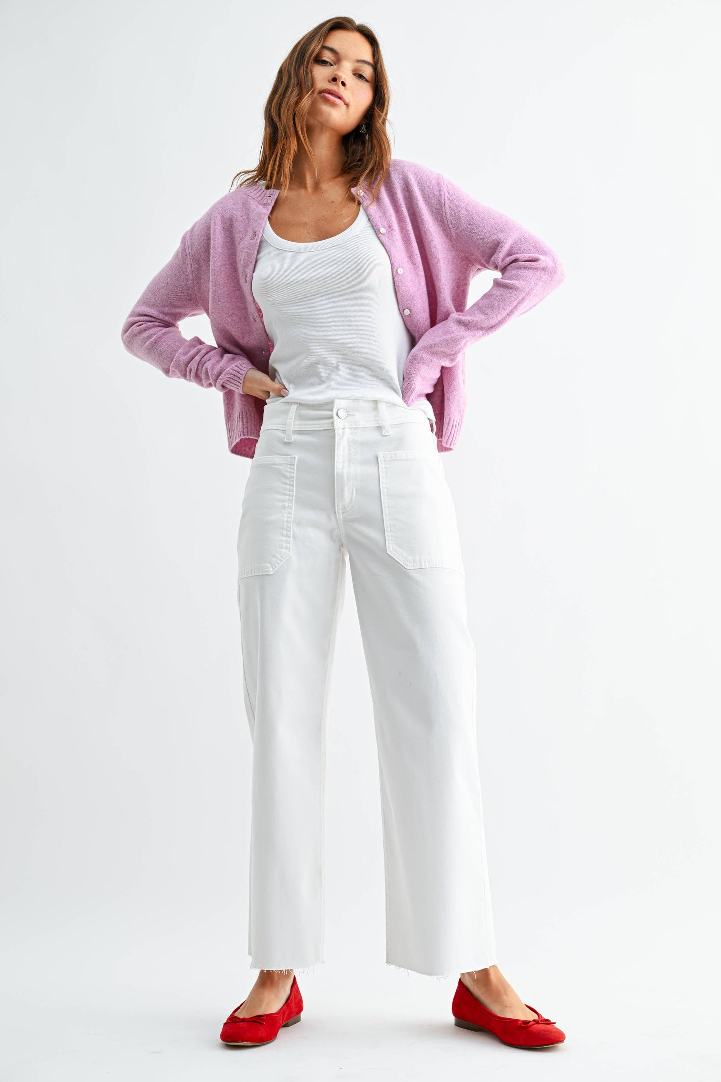 Stretch Twill Utility Wide Leg - White