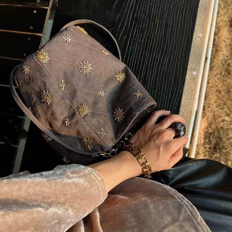 Vintage Studded Denim Bucket Bag