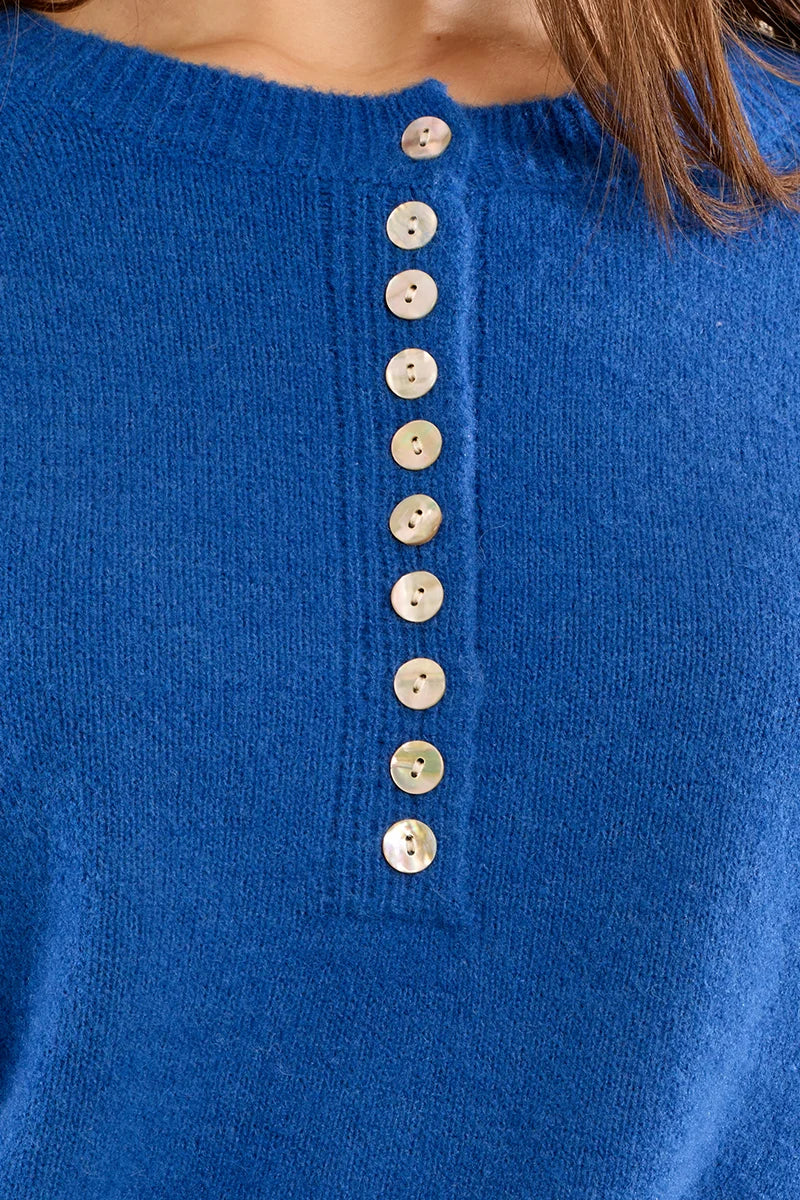 Buttoned Blue Sweater