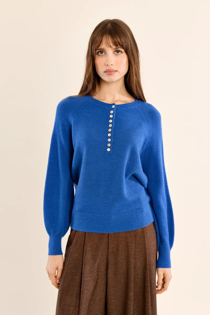 Buttoned Blue Sweater