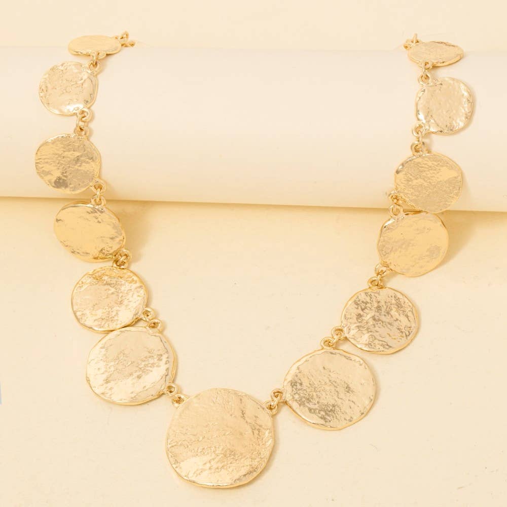 Large Textured Coins Statement Necklace