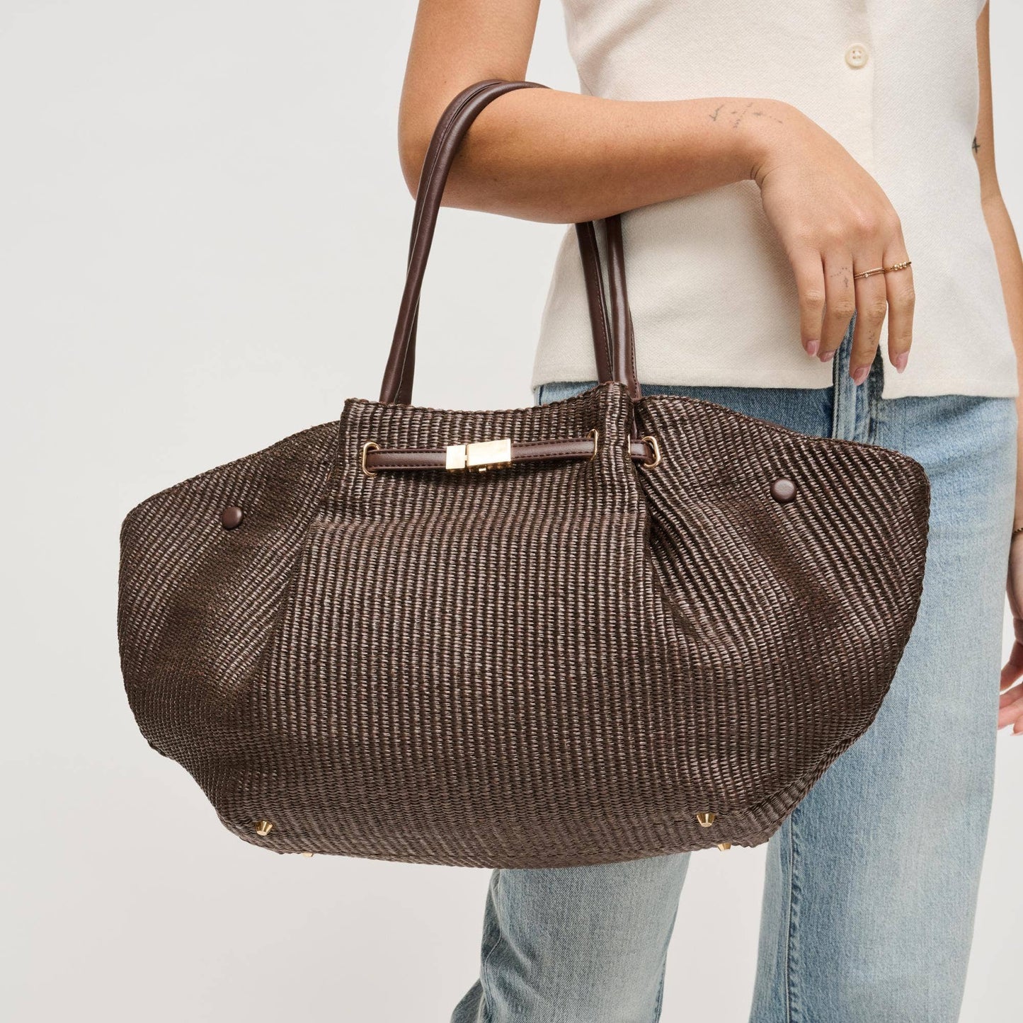 Kaia - Straw Tote: Natural Black