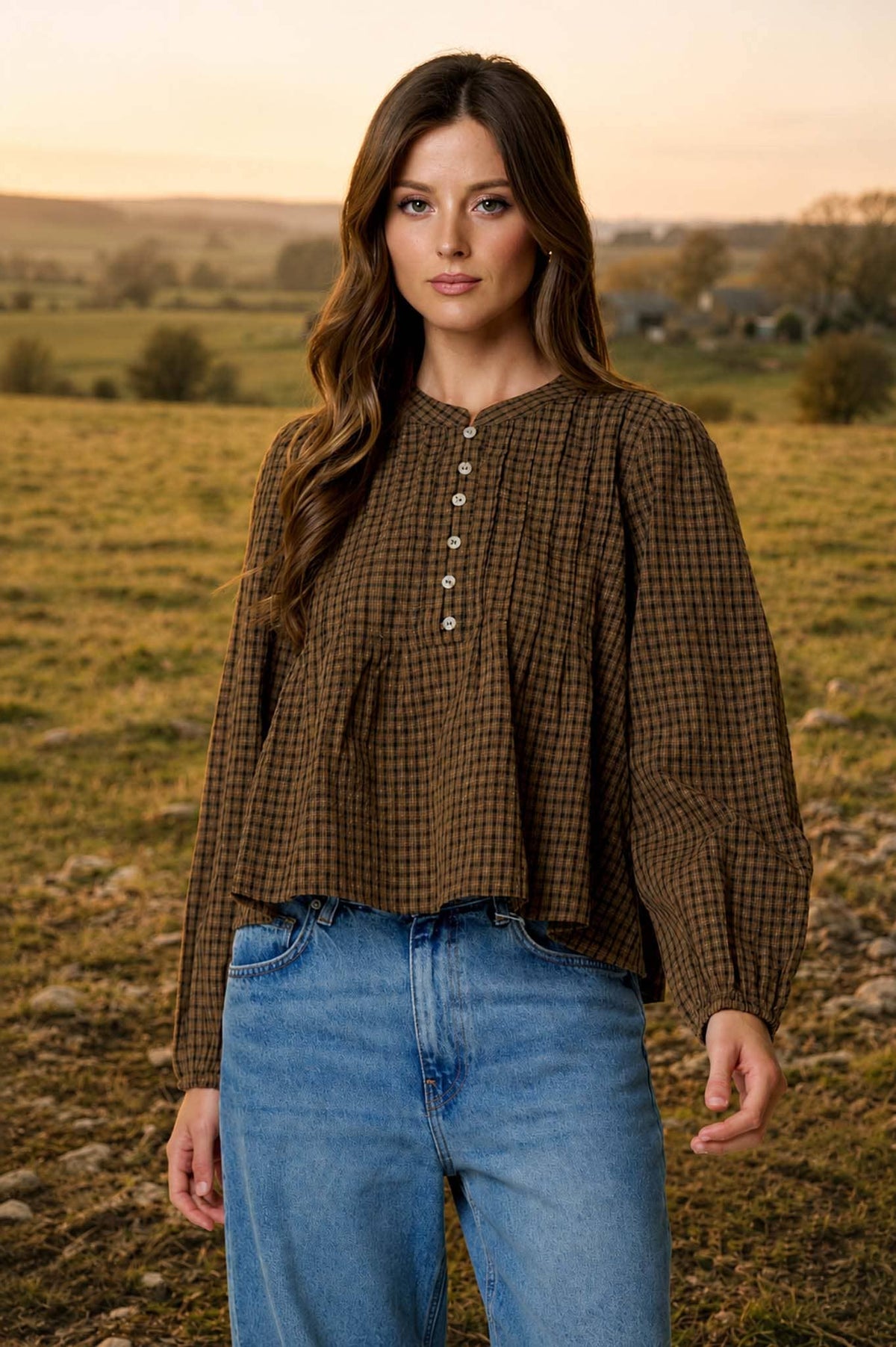 Plaid Pintuck Blouse
