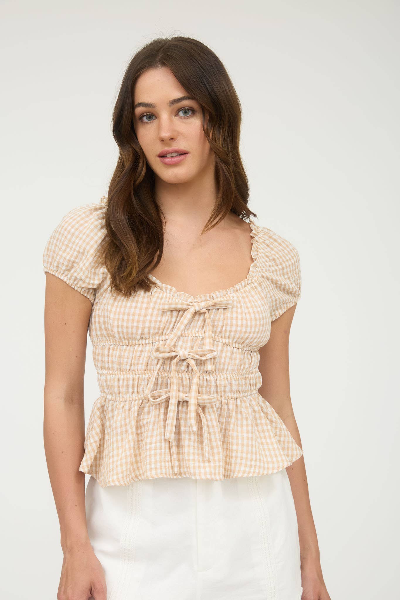 Gingham Shirred Top