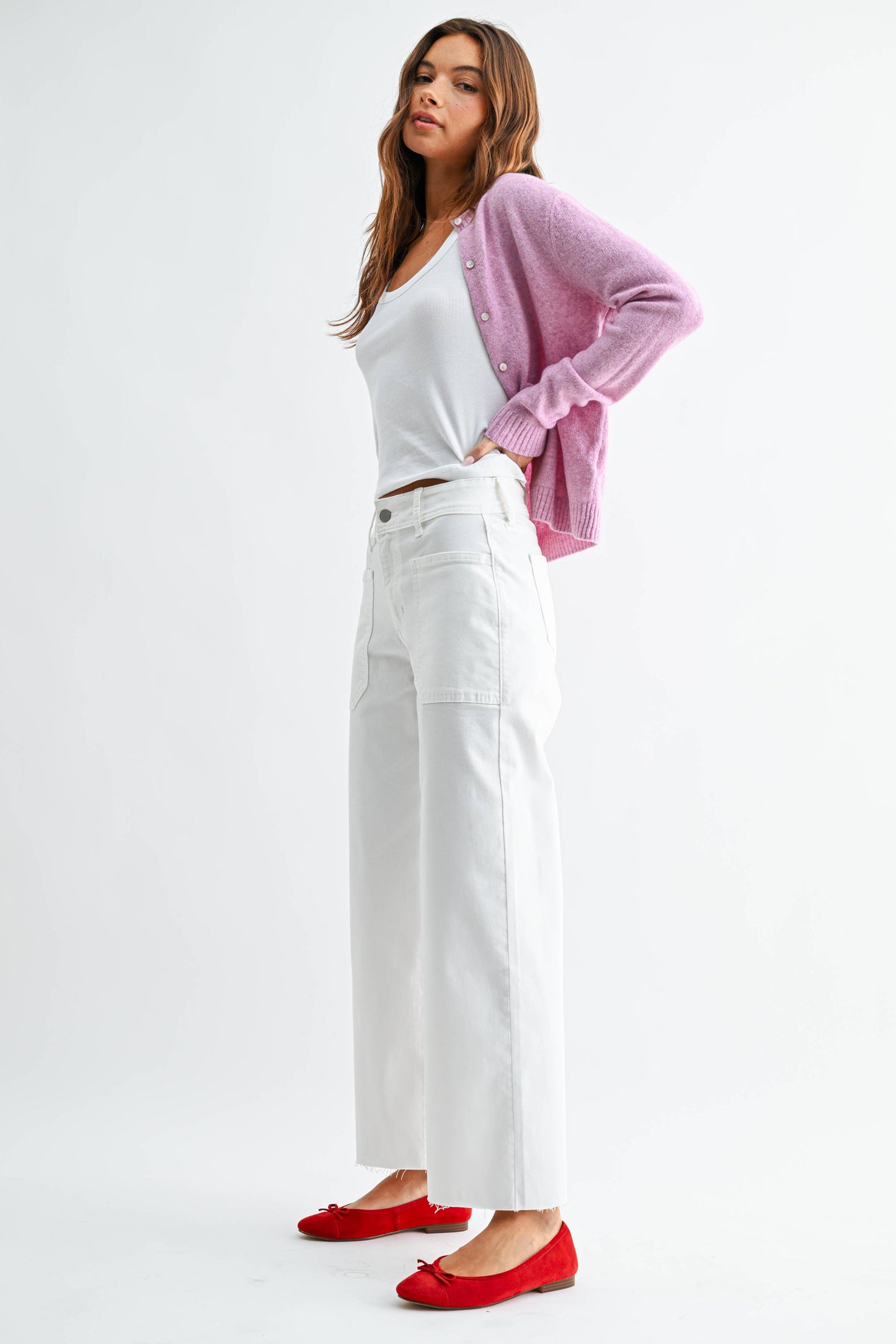 Stretch Twill Utility Wide Leg - White