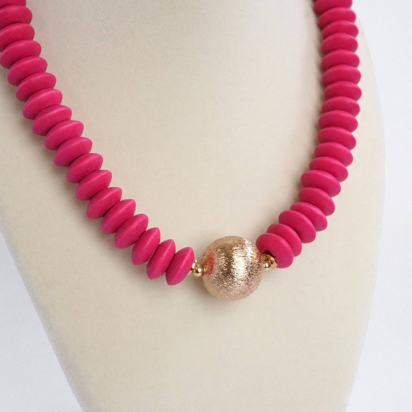 Wood Saucer Beads Short Statement Necklace- Multiple Colors