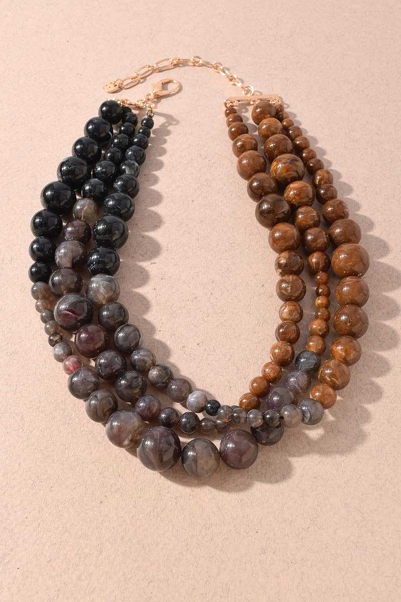 Marbled Resin Beaded Necklace - 2 Colors