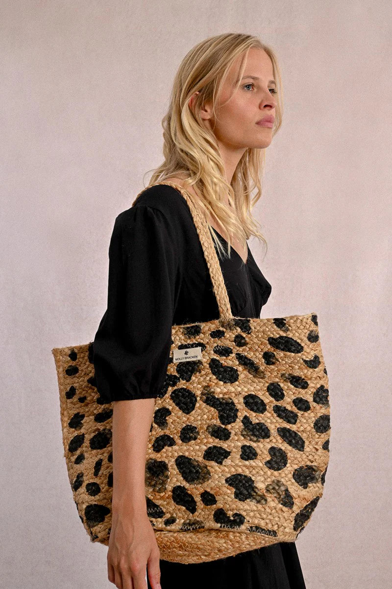 Leopard Straw Tote