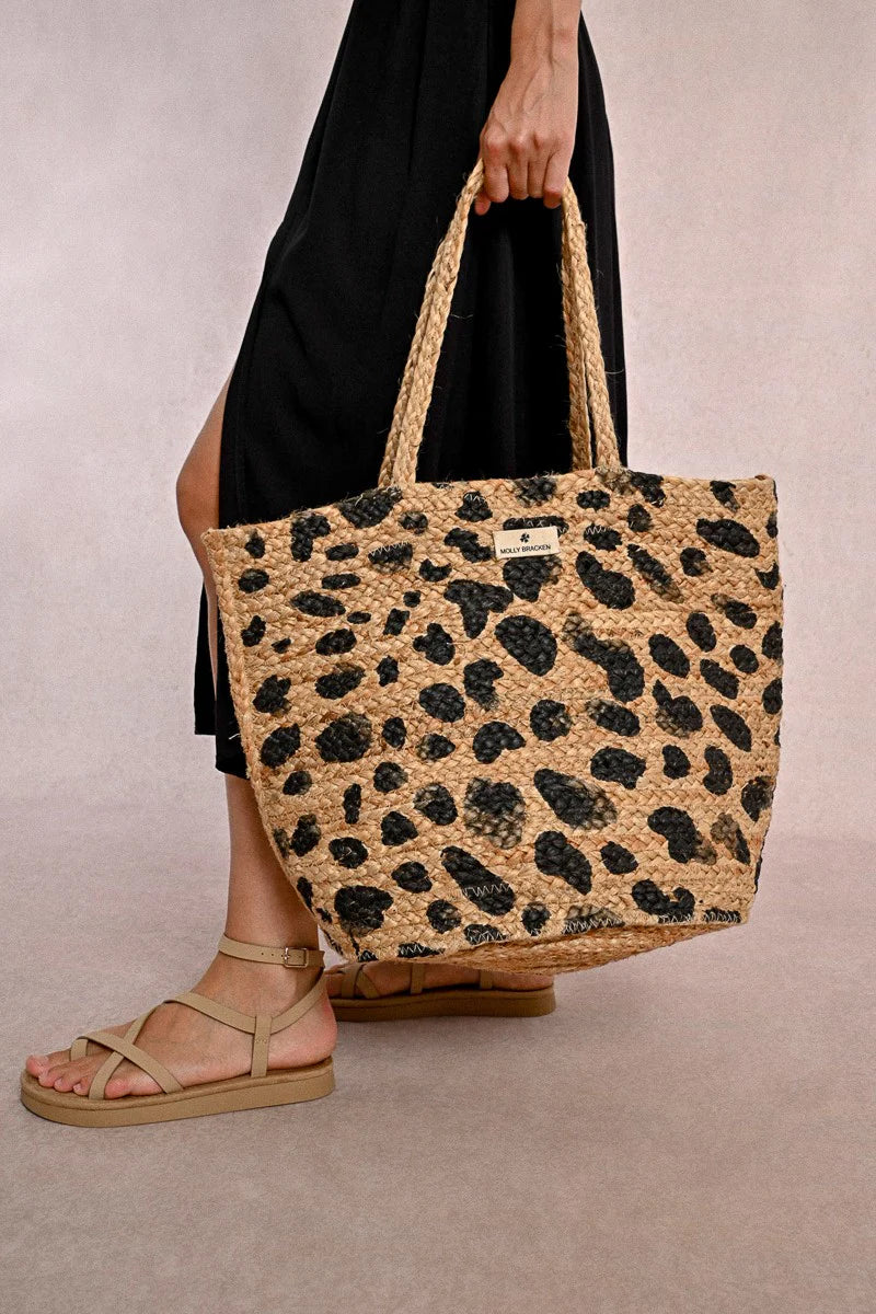 Leopard Straw Tote