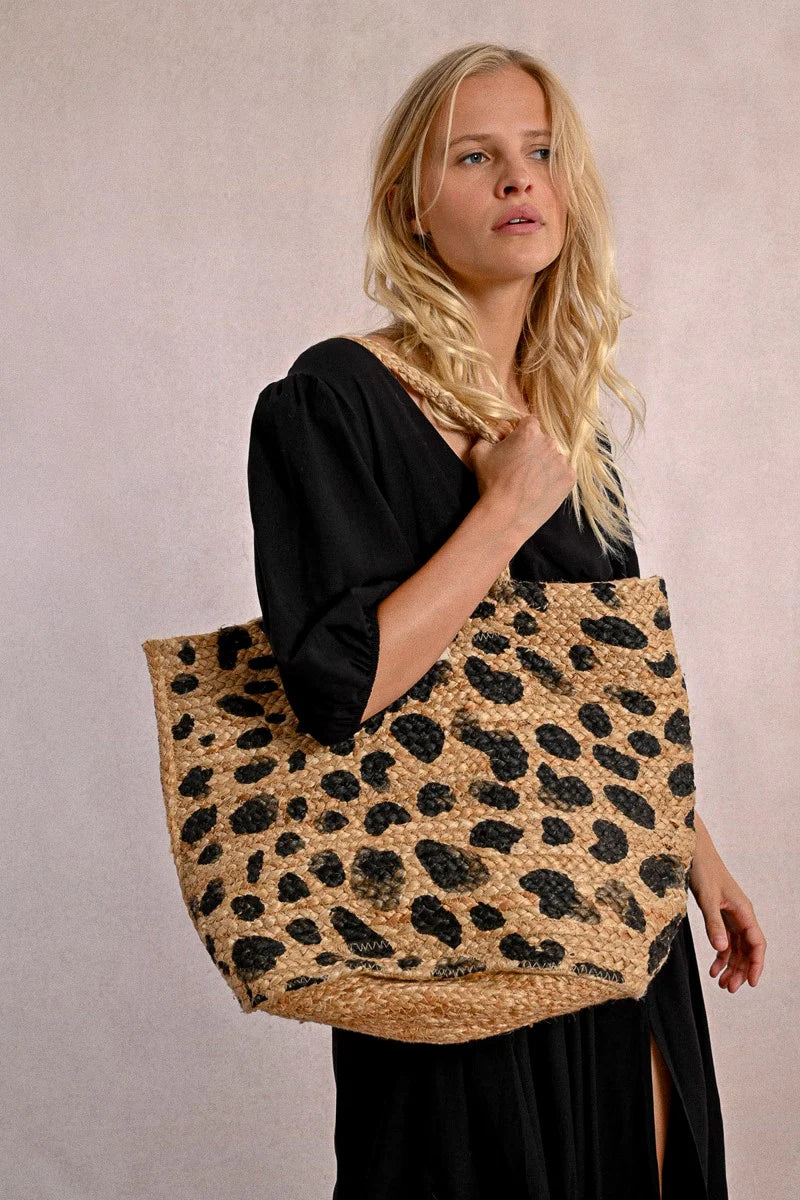 Leopard Straw Tote