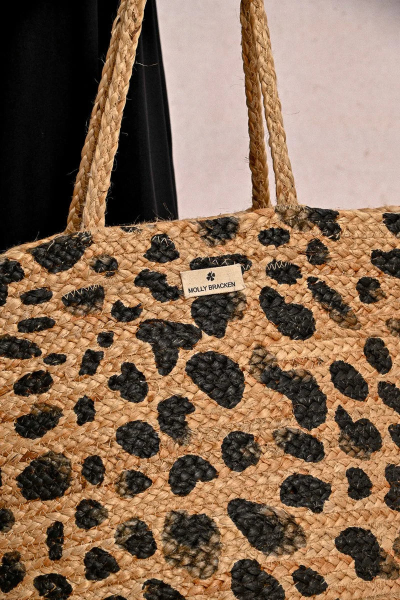 Leopard Straw Tote