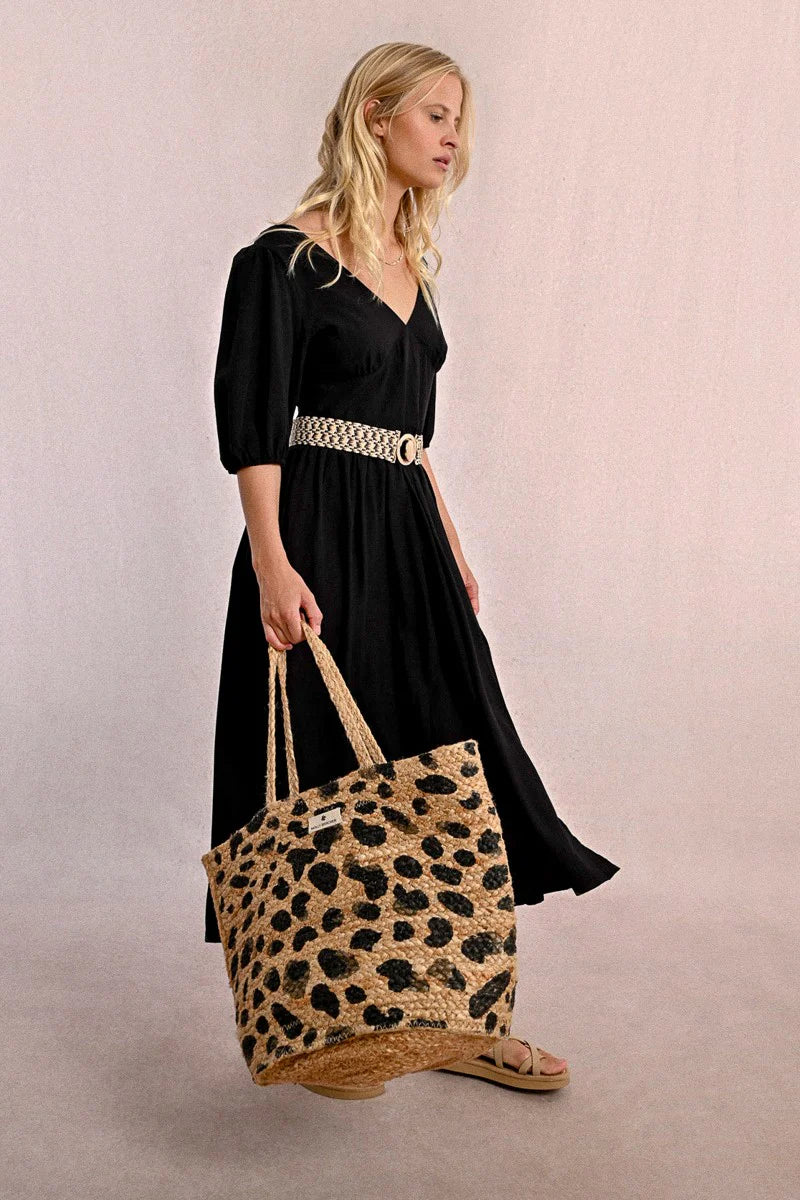 Leopard Straw Tote