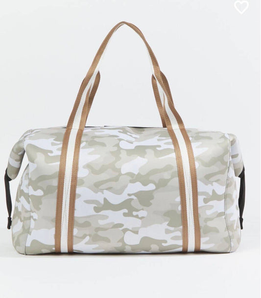 The Cassie Weekender Champagne  Camo W/gold Straps