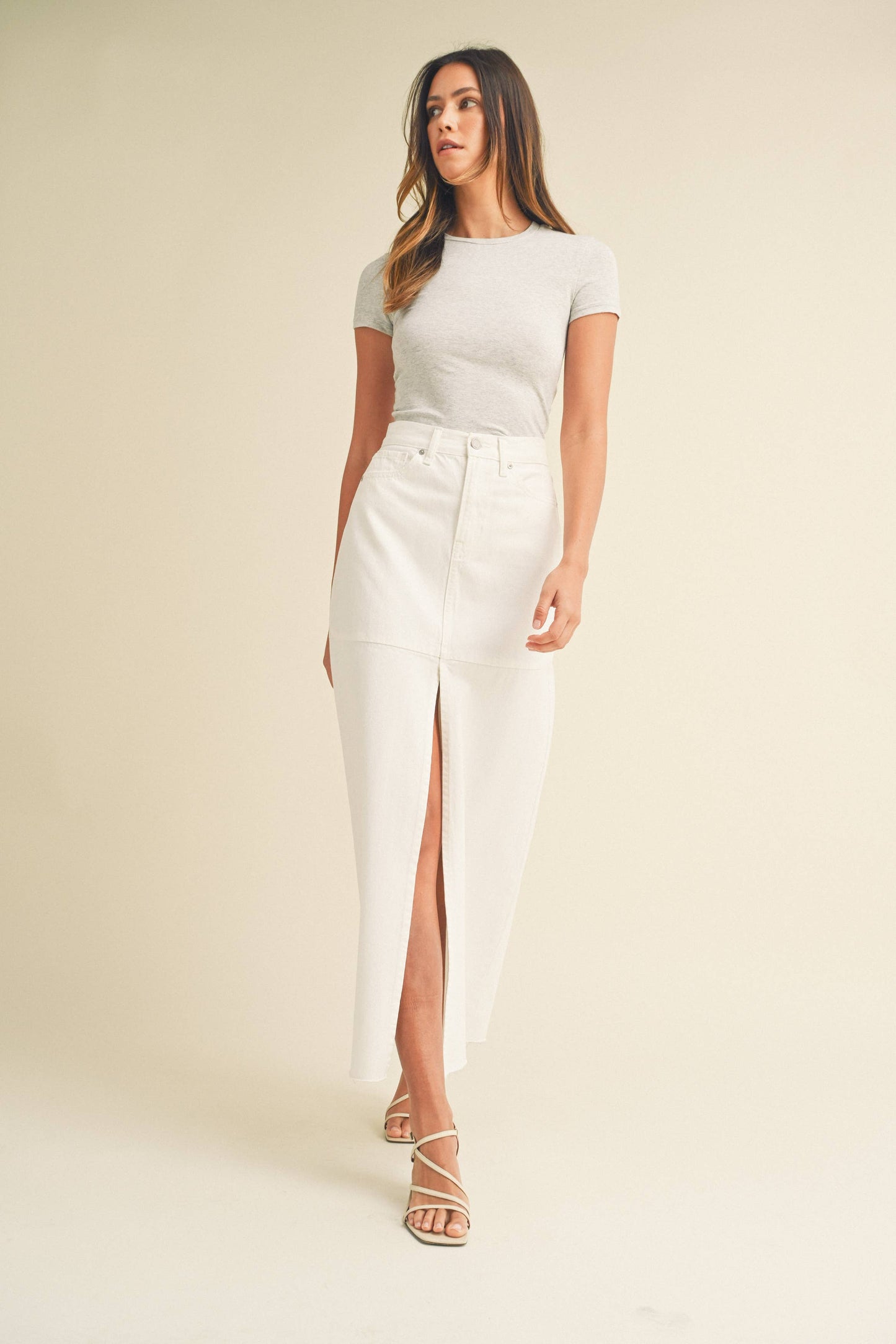 White Open Slit Denim Skirt