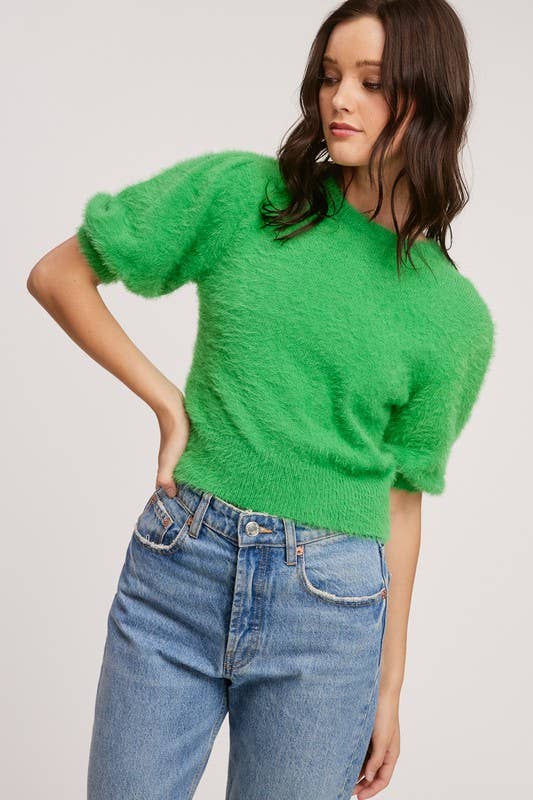 Fuzzy Knit Top - Green