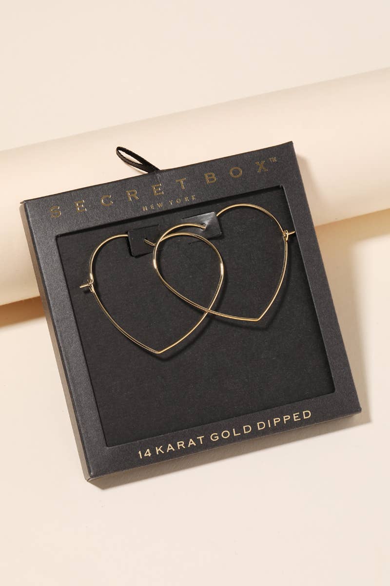 Secret Box Heart Outline Hoop Earrings: GD